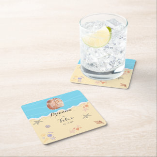Porta-copo De Papel Quadrado Casamento de Verão no Oceano Azul Minimalista