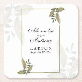 Porta-copo De Papel Quadrado Casamento de Verde Minimalista Elegante