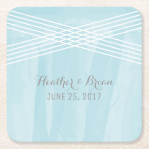 Porta-copo De Papel Quadrado Casamento Deco de Blue Watercolor