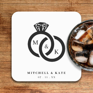 Porta-copo De Papel Quadrado Casamento do Monograma do Anel de Diamante Branco