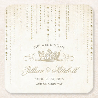 Porta-copo De Papel Quadrado Casamento Dourado de Fairytale