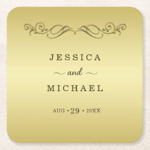 Porta-copo De Papel Quadrado Casamento Dourado de luxo elegante