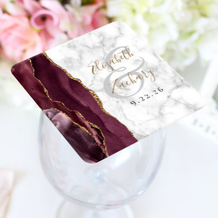 Porta-copo De Papel Quadrado Casamento Dourado de Ortografia Burgundy Agate Mar