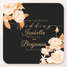 Porta-copo De Papel Quadrado Casamento Dourado e elegante de Rosa negro
