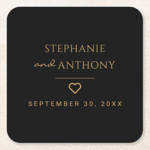 Porta-copo De Papel Quadrado Casamento Dourado e negro minimalista