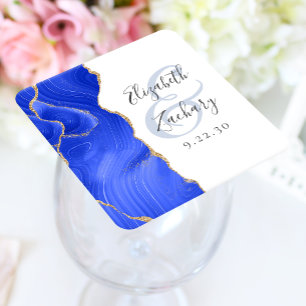 Porta-copo De Papel Quadrado Casamento Dourado Real Azul do Script Geode Agate