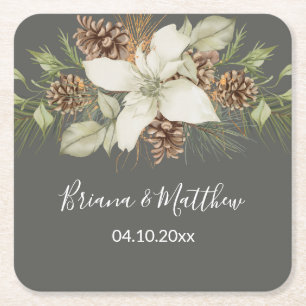 Porta-copo De Papel Quadrado Casamento Elegante De Cinzas De Inverno