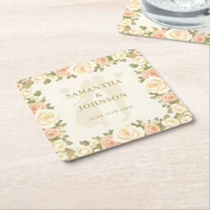 Porta-copo De Papel Quadrado Casamento Elegante em Marfim Clássico