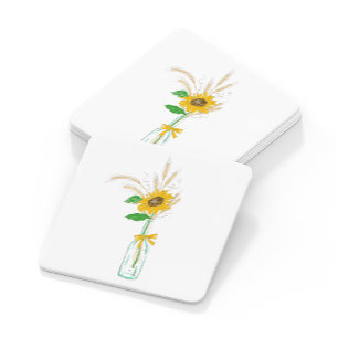 Porta-copo De Papel Quadrado Casamento Elegante Floral Country Amarelo Girassói
