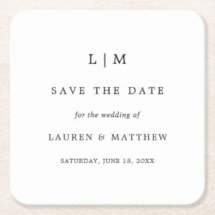 Porta-copo De Papel Quadrado Casamento Elegante Lauren Black and White Monogram