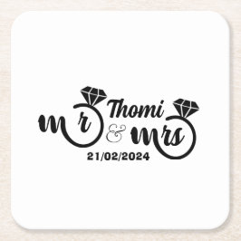 Porta-copo De Papel Quadrado casamento elegante personalizado sr e sra