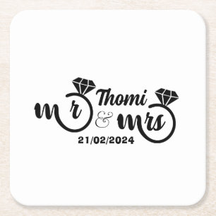 Porta-copo De Papel Quadrado casamento elegante personalizado sr e sra