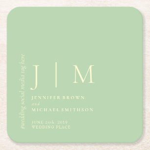 Porta-copo De Papel Quadrado Casamento Elegante Simples Formal Pistache e Creme