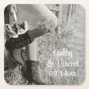 Porta-copo De Papel Quadrado Casamento entre Cowgirl e Sunflower Country