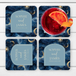Porta-copo De Papel Quadrado Casamento Estrela Celestial Elegante Dourado Azul