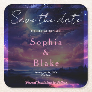 Porta-copo De Papel Quadrado Casamento Estrelas Lua Cheia Celestial Salve a Dat