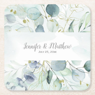 Porta-copo De Papel Quadrado Casamento Eucalipto Verde Dusty Blue Sage