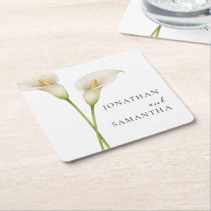 Porta-copo De Papel Quadrado Casamento Flor de Lírio Calla Branco Moderno
