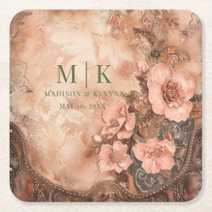 Porta-copo De Papel Quadrado Casamento Florais Western Boho Cowgirl