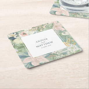 Porta-copo De Papel Quadrado Casamento Floral Aquarela 