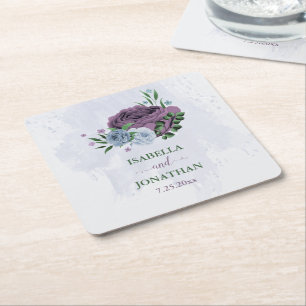 Porta-copo De Papel Quadrado Casamento floral azul empoeirado roxo