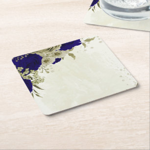 Porta-copo De Papel Quadrado Casamento floral bege azul real