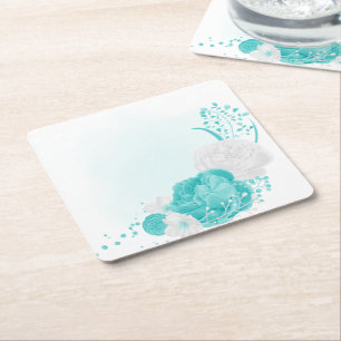 Porta-copo De Papel Quadrado casamento floral branco turquesa