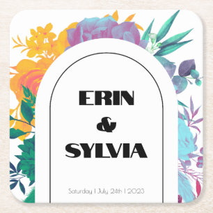 Porta-copo De Papel Quadrado Casamento Floral Bright Rainbow