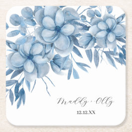 Porta-copo De Papel Quadrado Casamento Floral Cinza Gelado Azul
