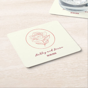 Porta-copo De Papel Quadrado Casamento Floral Clássico Jardim de Família Rosa
