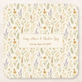 Porta-copo De Papel Quadrado Casamento Floral de Flor de Flor de Watercolor Sel