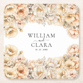 Porta-copo De Papel Quadrado Casamento Floral de Pastel Pastel Modern Peony