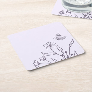 Porta-copo De Papel Quadrado Casamento floral lilás romântico e elegante