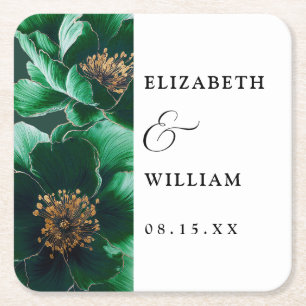 Porta-copo De Papel Quadrado Casamento Floral Moderno Elegante Elegante Verde