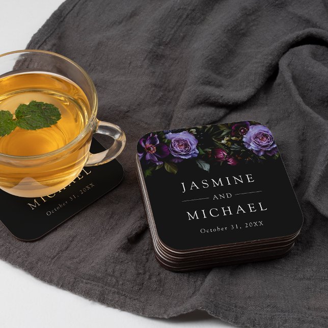 Porta-copo De Papel Quadrado Casamento Floral Moody Gothic Purple (Criador carregado)