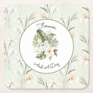 Porta-copo De Papel Quadrado Casamento Floral Orquídea Hibisco Creme Branco Men