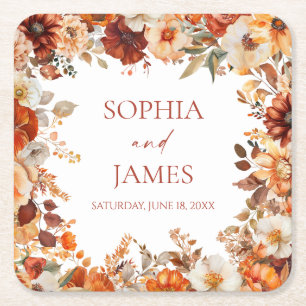 Porta-copo De Papel Quadrado Casamento Floral Outonal Elegante Rústico