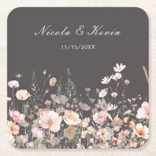 Porta-copo De Papel Quadrado Casamento Floral Rosa Bege Primavera Flor Silvestr