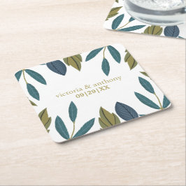 Porta-copo De Papel Quadrado Casamento Floral Rustic Leaf