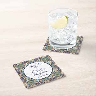 Porta-copo De Papel Quadrado Casamento Floral Talavera mexicano legante