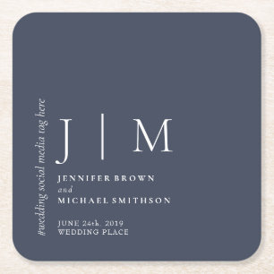 Porta-copo De Papel Quadrado Casamento Formal Simples Elegante de Azul Marinho