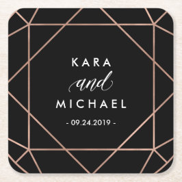 Porta-copo De Papel Quadrado Casamento Geométrico dos Diamantes Pretos Modernos