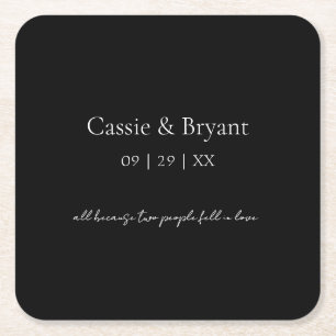 Porta-copo De Papel Quadrado Casamento Gótico Branco e Preto Simples