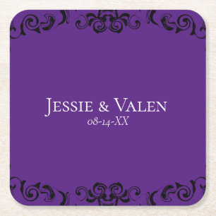Porta-copo De Papel Quadrado Casamento Gótico Púrpura e Negra