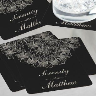 Porta-copo De Papel Quadrado Casamento Indígena Elegante de Mandala Boho