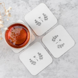 Porta-copo De Papel Quadrado Casamento Inicial Do Monograma Botânico Elegante