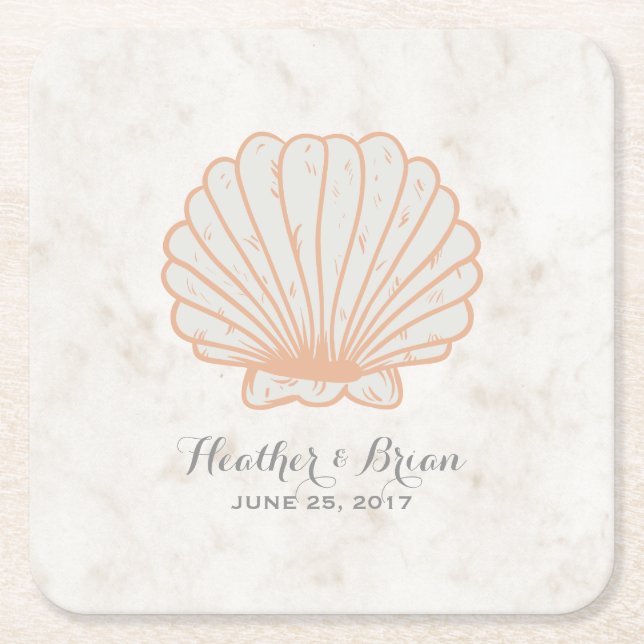 Porta-copo De Papel Quadrado Casamento Laranja Rustic Seashell (Frente)