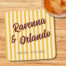 Porta-copo De Papel Quadrado Casamento Listrado com Bege Desbotado e Borgonha R
