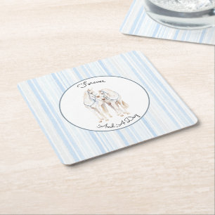 Porta-copo De Papel Quadrado Casamento Listras Cavalos Brancos Azul Bebê