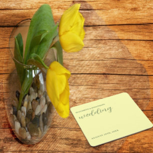 Porta-copo De Papel Quadrado Casamento Manteiga Amarelo e Sage Minimalista